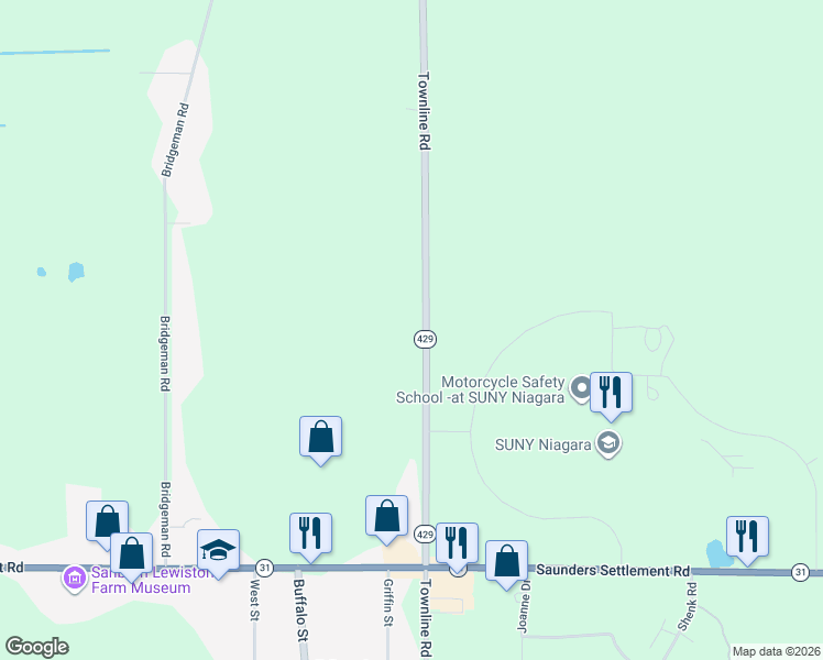 map of restaurants, bars, coffee shops, grocery stores, and more near 5530 Cambria-Lewiston Town Line Road in Sanborn