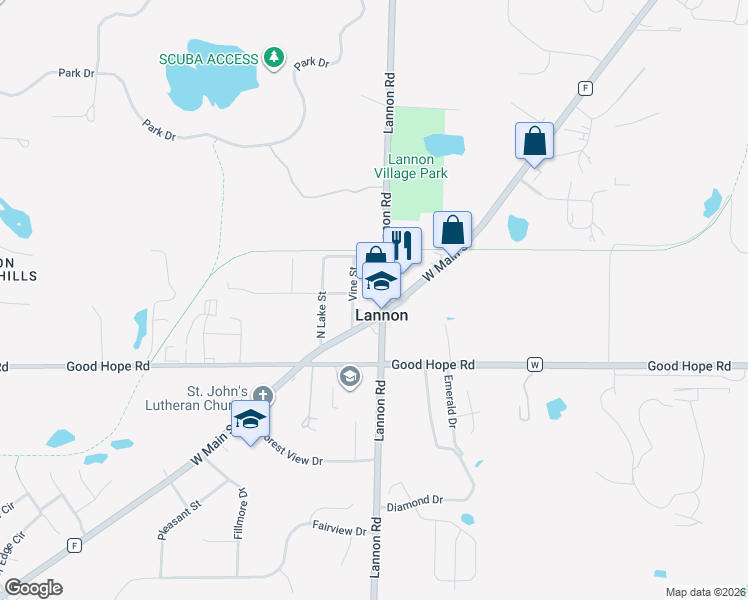 map of restaurants, bars, coffee shops, grocery stores, and more near in Lannon