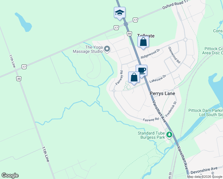 map of restaurants, bars, coffee shops, grocery stores, and more near 1 Greenside Court in Woodstock