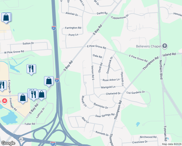 map of restaurants, bars, coffee shops, grocery stores, and more near 7853 Vernon Road South in Cicero