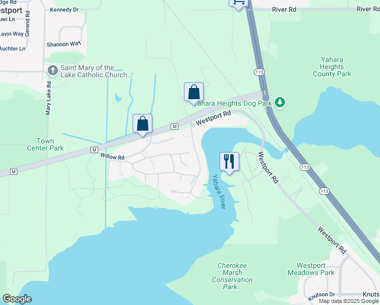 map of restaurants, bars, coffee shops, grocery stores, and more near 5300 Westshire Circle in Waunakee