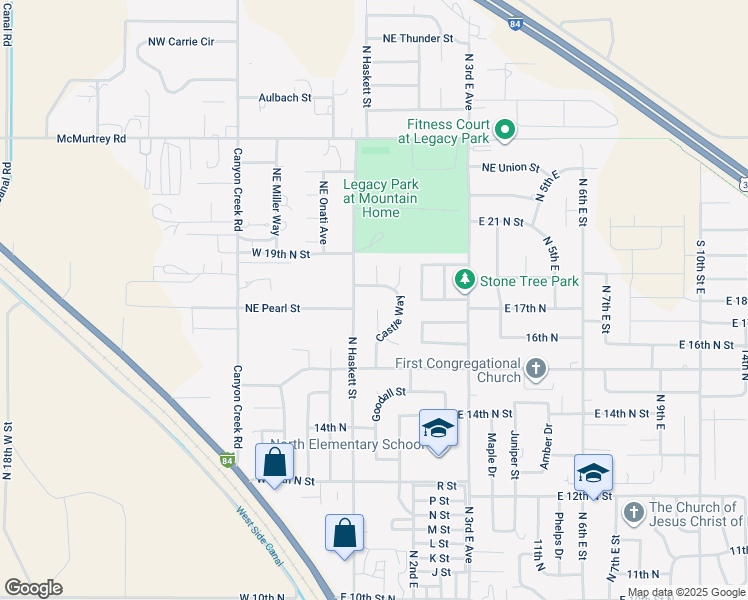 map of restaurants, bars, coffee shops, grocery stores, and more near 1715 Queen's Court in Mountain Home
