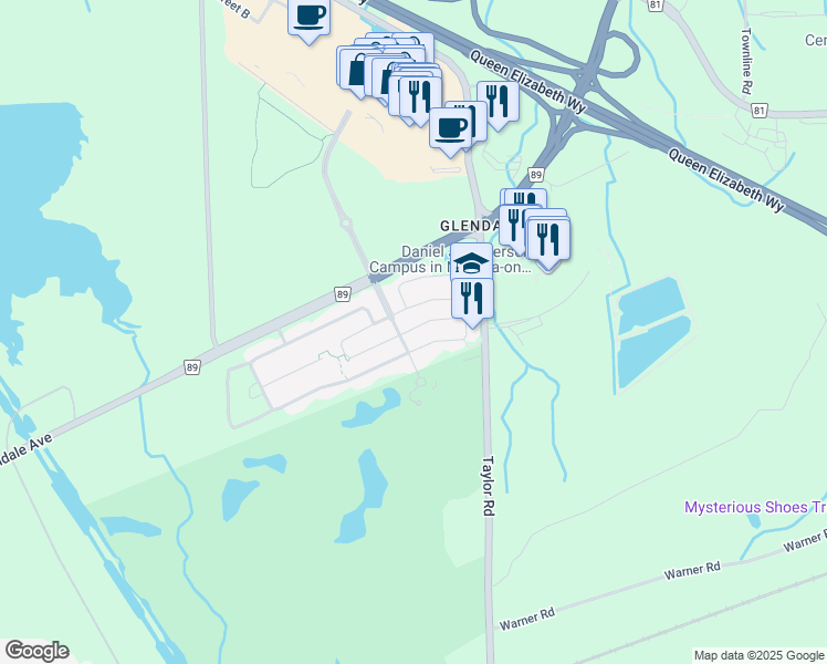 map of restaurants, bars, coffee shops, grocery stores, and more near 11 Robertson Road in Niagara-on-the-Lake