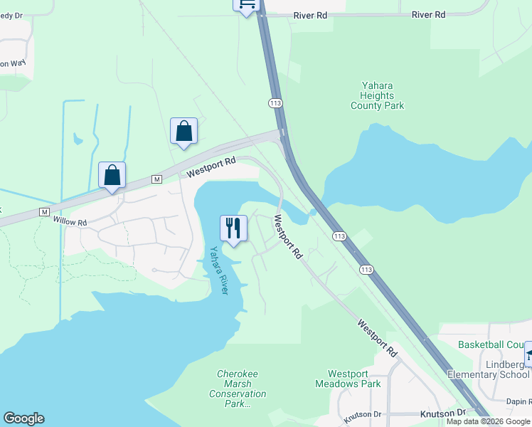 map of restaurants, bars, coffee shops, grocery stores, and more near 5360 Westport Road in Madison