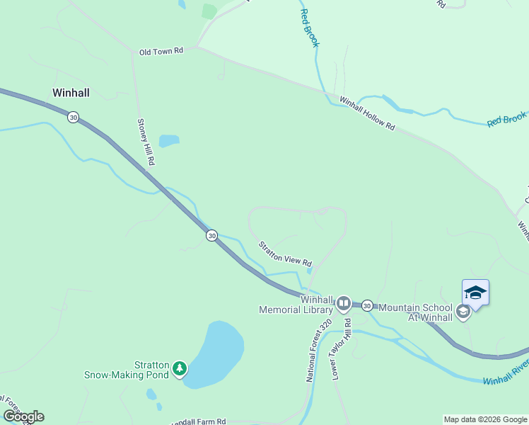 map of restaurants, bars, coffee shops, grocery stores, and more near 53 Stratton View Road in Winhall