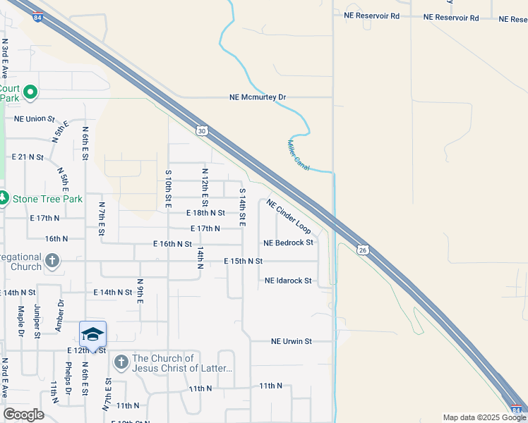 map of restaurants, bars, coffee shops, grocery stores, and more near 1550 Northeast Cinder Loop in Mountain Home