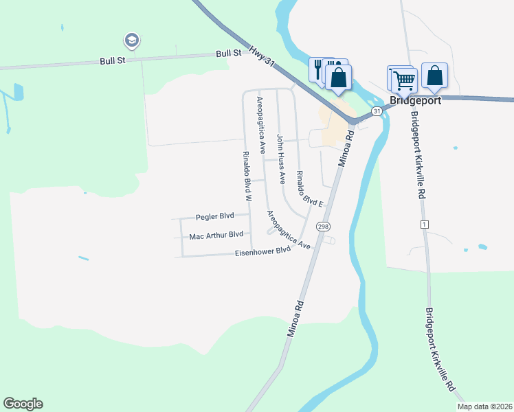 map of restaurants, bars, coffee shops, grocery stores, and more near 7852 Rinaldo Blvd W in Bridgeport