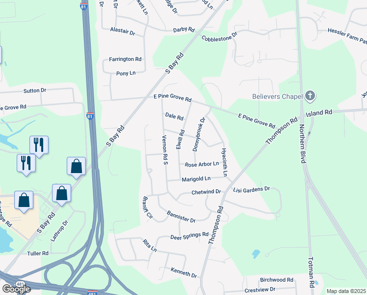 map of restaurants, bars, coffee shops, grocery stores, and more near 7854 Elwill Road in Cicero