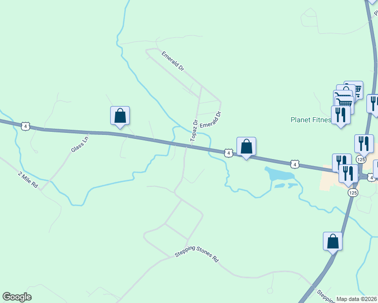 map of restaurants, bars, coffee shops, grocery stores, and more near 5 Meadowbrook Road in Barrington