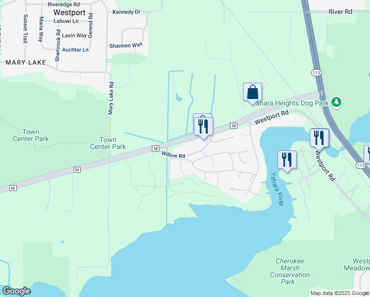 map of restaurants, bars, coffee shops, grocery stores, and more near 5440 Willow Road in Waunakee