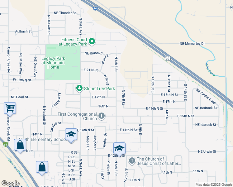 map of restaurants, bars, coffee shops, grocery stores, and more near 1795 North 7th East in Mountain Home