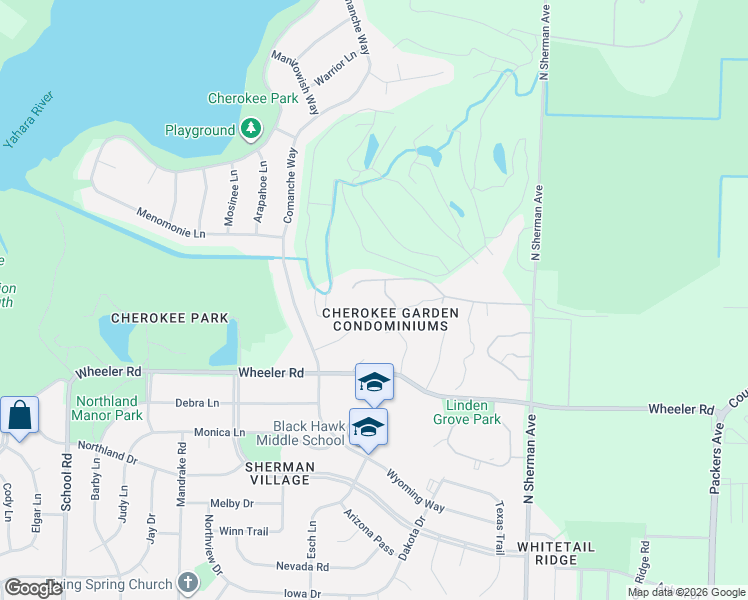 map of restaurants, bars, coffee shops, grocery stores, and more near 57 Golf Parkway in Madison