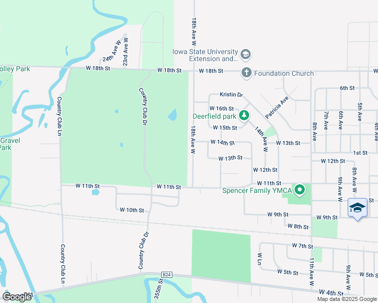 map of restaurants, bars, coffee shops, grocery stores, and more near 1305 18th Avenue West in Spencer