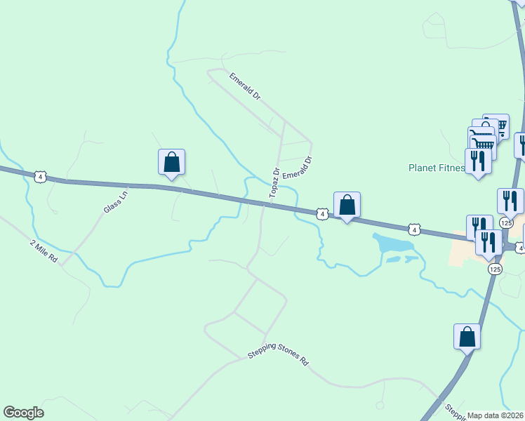 map of restaurants, bars, coffee shops, grocery stores, and more near 6 Meadowbrook Road in Barrington