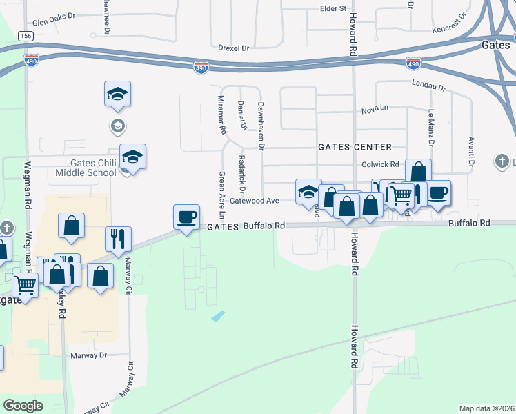 map of restaurants, bars, coffee shops, grocery stores, and more near 327 Gatewood Avenue in Rochester