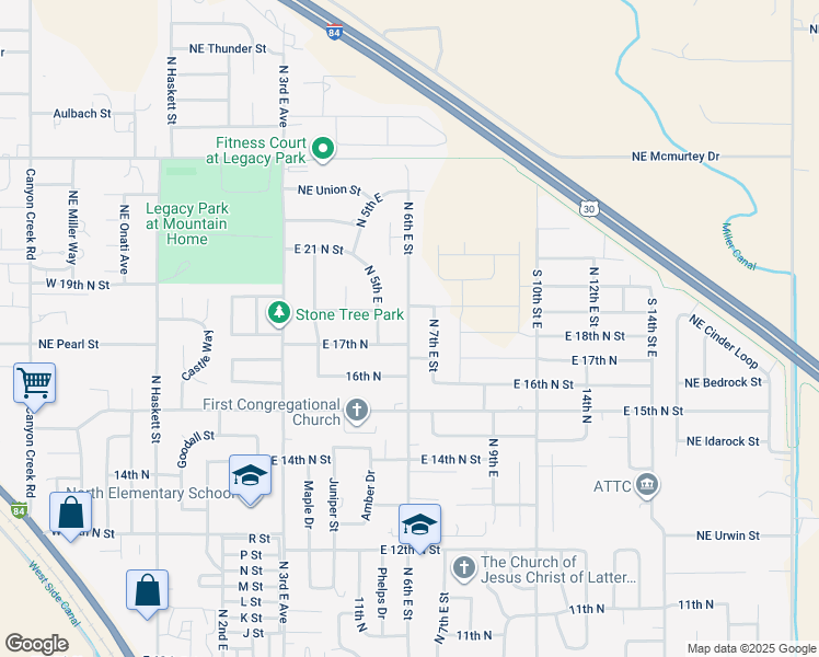 map of restaurants, bars, coffee shops, grocery stores, and more near 1795 North 7th East in Mountain Home