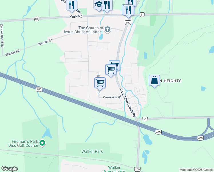 map of restaurants, bars, coffee shops, grocery stores, and more near 19 Red Haven Drive in Niagara-on-the-Lake