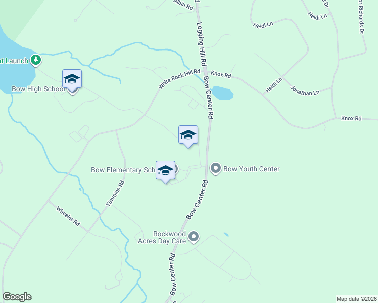 map of restaurants, bars, coffee shops, grocery stores, and more near 20 Bow Center Road in Bow