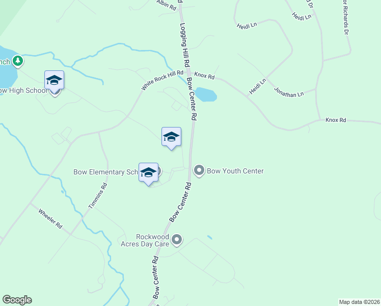 map of restaurants, bars, coffee shops, grocery stores, and more near 20 Bow Center Road in Bow