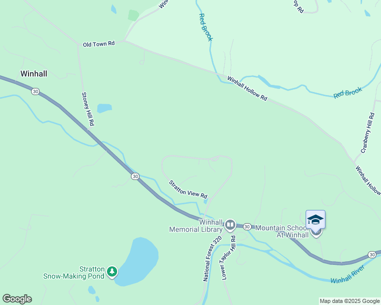 map of restaurants, bars, coffee shops, grocery stores, and more near 48 Stratton View Road in Winhall