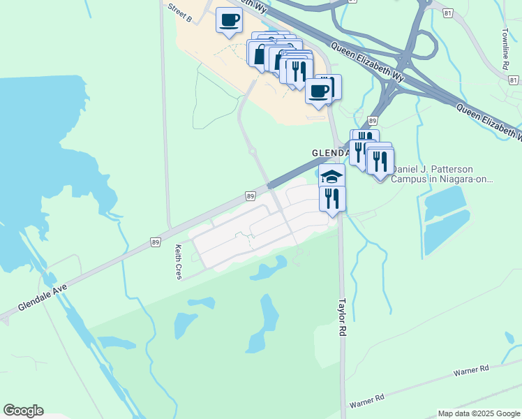 map of restaurants, bars, coffee shops, grocery stores, and more near 39 Wright Crescent in Niagara-on-the-Lake