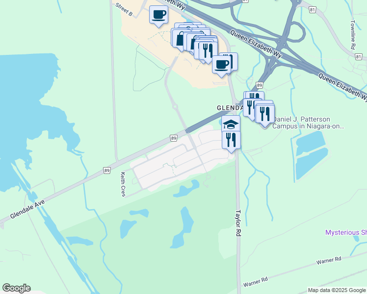 map of restaurants, bars, coffee shops, grocery stores, and more near 35 Wright Crescent in Niagara-on-the-Lake