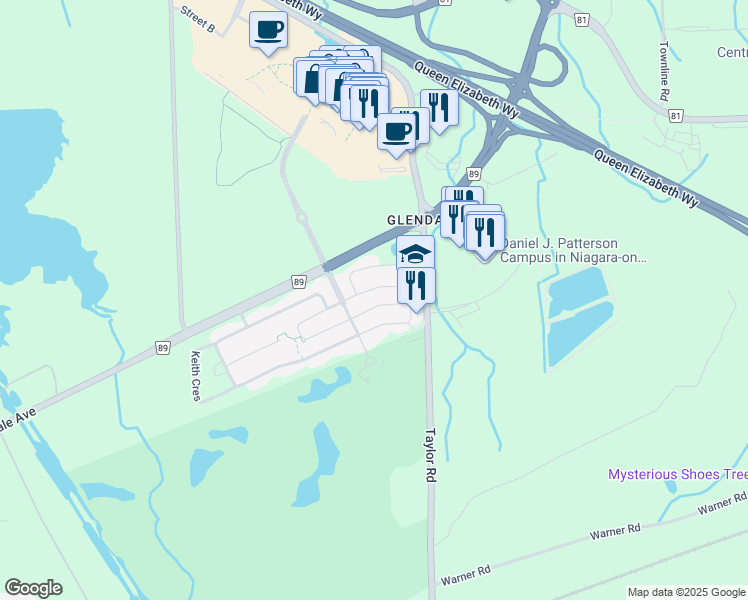 map of restaurants, bars, coffee shops, grocery stores, and more near 24 Robertson Road in Niagara-on-the-Lake