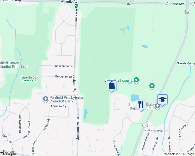 map of restaurants, bars, coffee shops, grocery stores, and more near 14526 Elkhorn Creek in Penfield