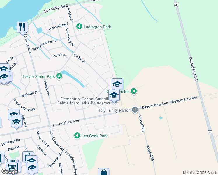 map of restaurants, bars, coffee shops, grocery stores, and more near in Woodstock