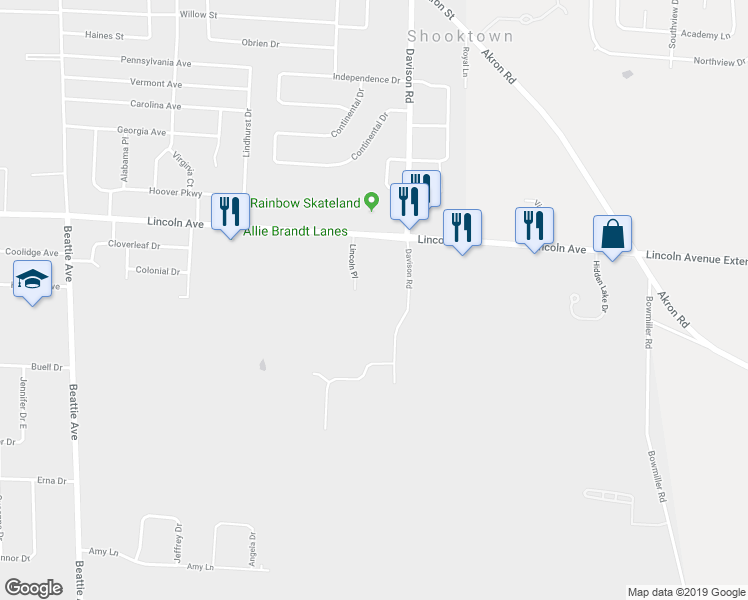 map of restaurants, bars, coffee shops, grocery stores, and more near 6559 Lincoln Avenue in Lockport