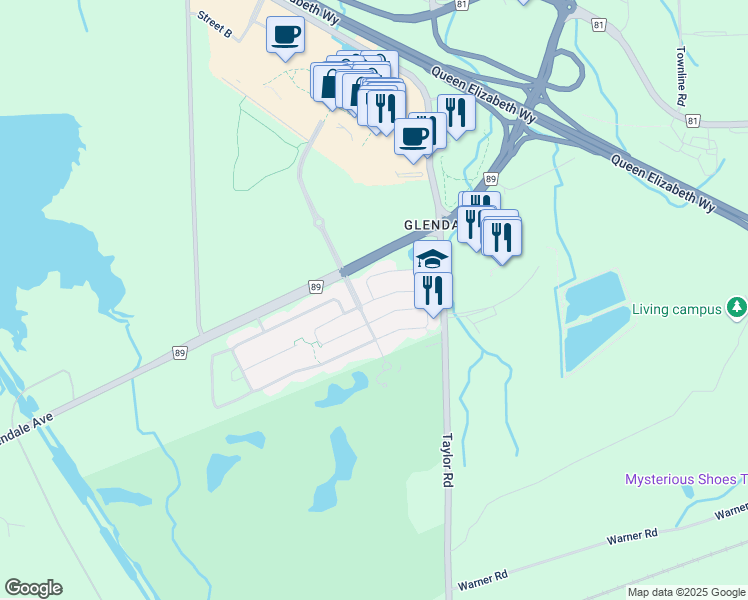 map of restaurants, bars, coffee shops, grocery stores, and more near Cole Crescent in Niagara-on-the-Lake