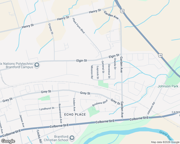 map of restaurants, bars, coffee shops, grocery stores, and more near in Brantford