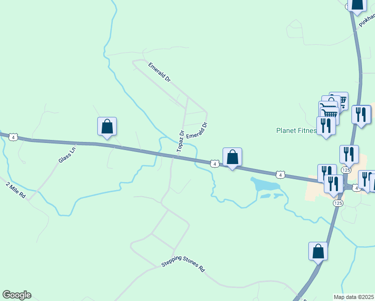map of restaurants, bars, coffee shops, grocery stores, and more near 466 Emerald Drive in Barrington