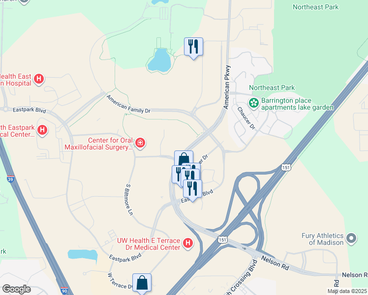 map of restaurants, bars, coffee shops, grocery stores, and more near 33 Buttonwood Court in Madison