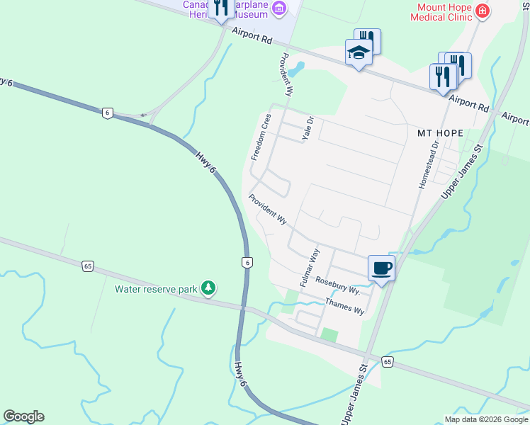 map of restaurants, bars, coffee shops, grocery stores, and more near 256 Rosebury Way in Hamilton