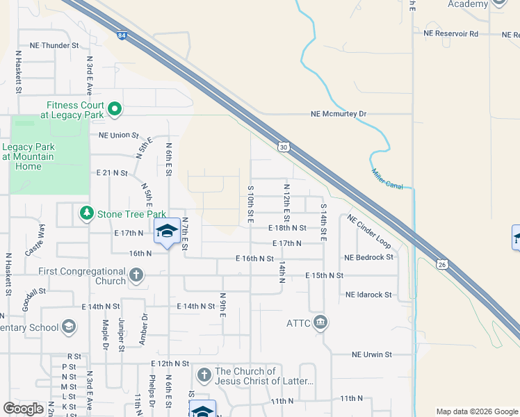 map of restaurants, bars, coffee shops, grocery stores, and more near 1038 Northeast Rockridge Street in Mountain Home