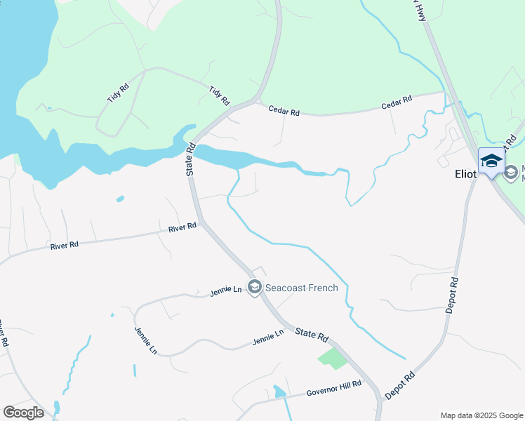 map of restaurants, bars, coffee shops, grocery stores, and more near 241 River Road in Eliot