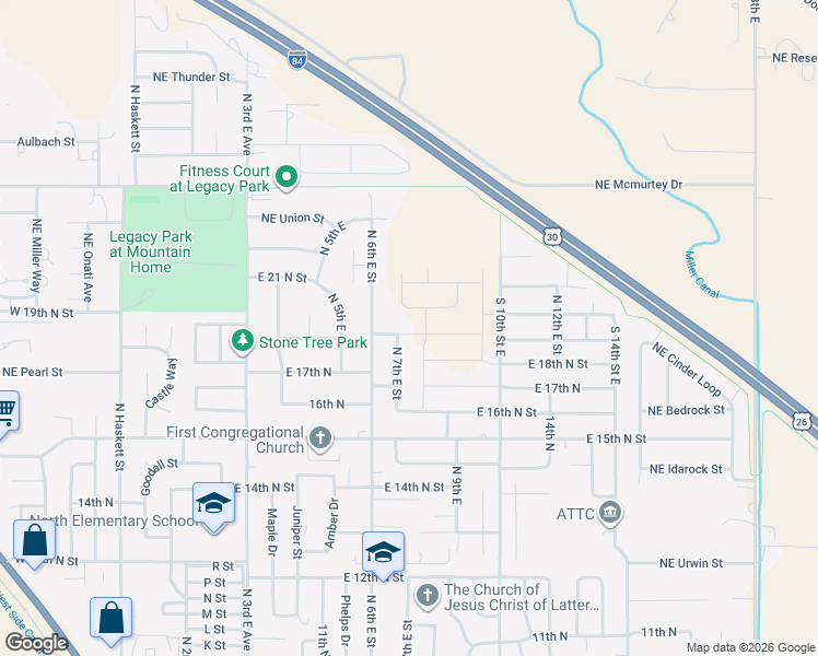 map of restaurants, bars, coffee shops, grocery stores, and more near 750 East 19th North Street in Mountain Home