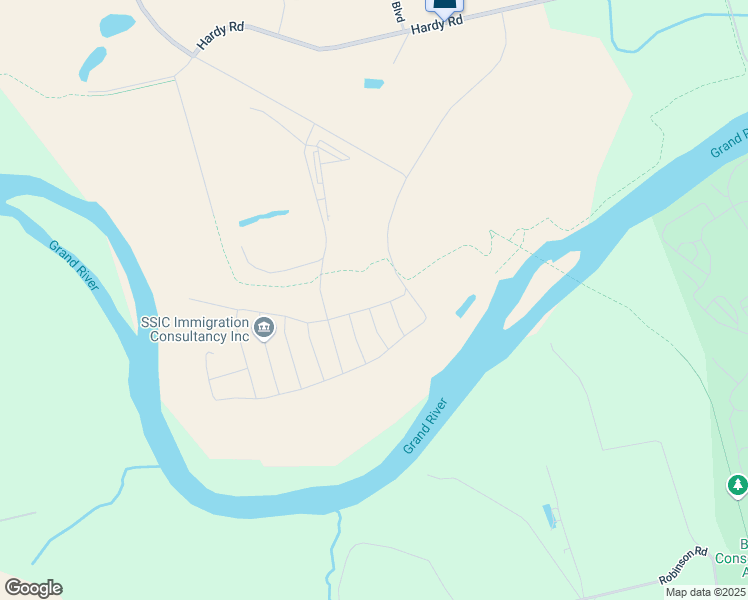 map of restaurants, bars, coffee shops, grocery stores, and more near Blue Circle Trail in Brantford