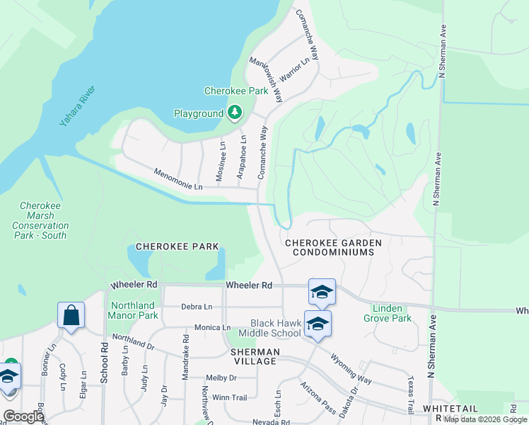 map of restaurants, bars, coffee shops, grocery stores, and more near 5219 Comanche Way in Madison