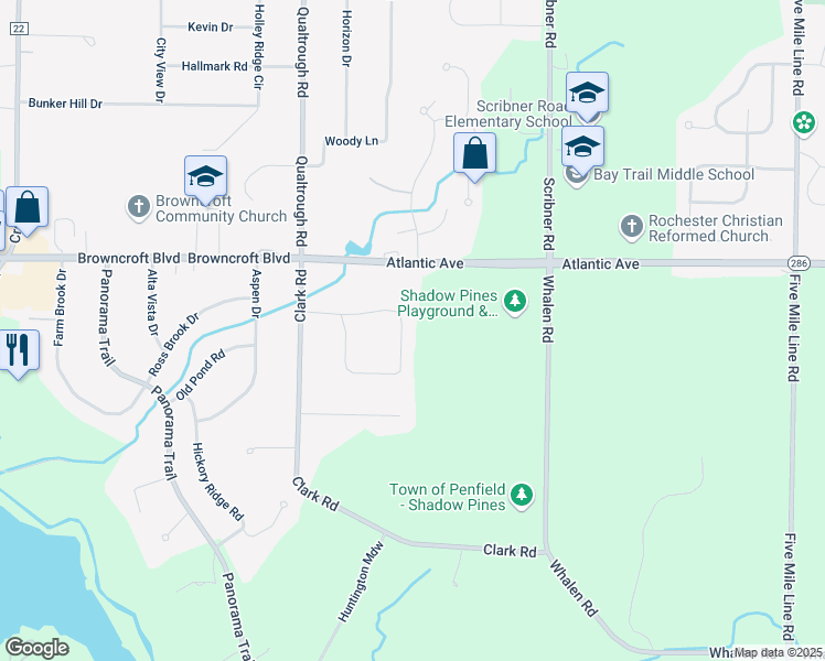 map of restaurants, bars, coffee shops, grocery stores, and more near 84 Harwood Circle in Rochester