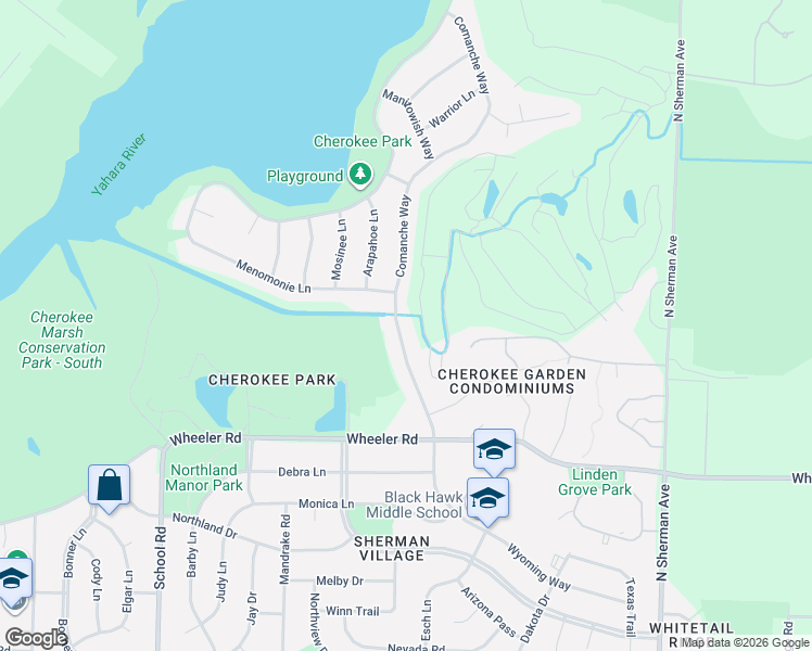 map of restaurants, bars, coffee shops, grocery stores, and more near 5219 Comanche Way in Madison