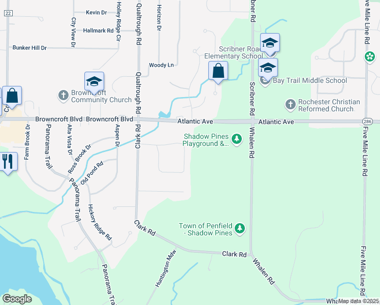 map of restaurants, bars, coffee shops, grocery stores, and more near 84 Harwood Circle in Rochester