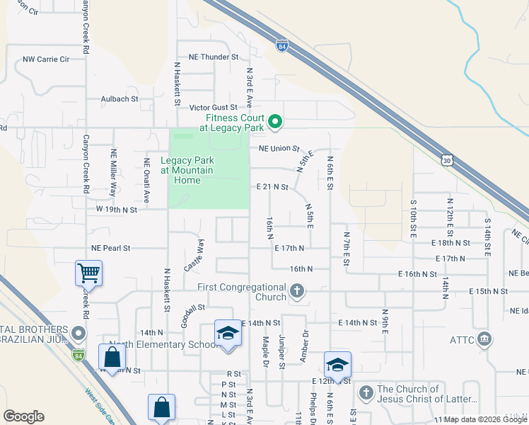 map of restaurants, bars, coffee shops, grocery stores, and more near 1895 North 4th East Street in Mountain Home