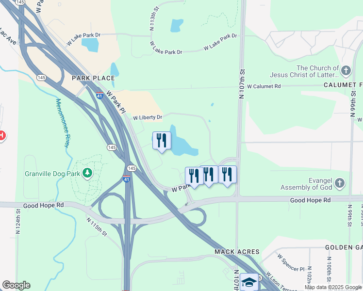 map of restaurants, bars, coffee shops, grocery stores, and more near 10811 West Liberty Drive in Milwaukee