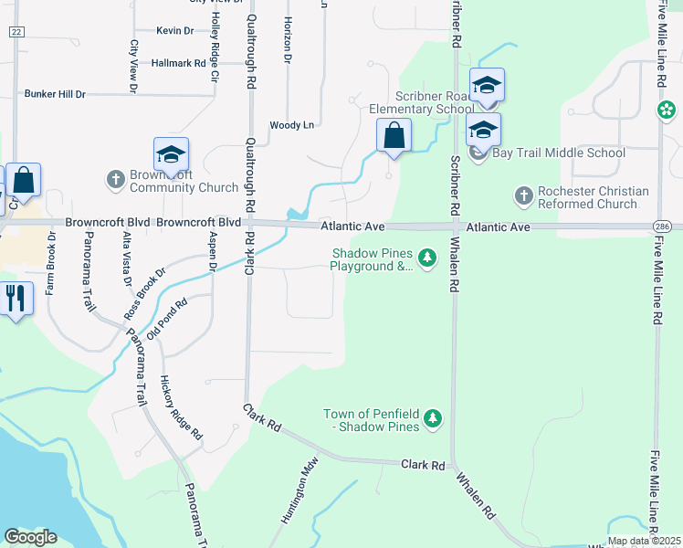map of restaurants, bars, coffee shops, grocery stores, and more near 84 Harwood Circle in Rochester