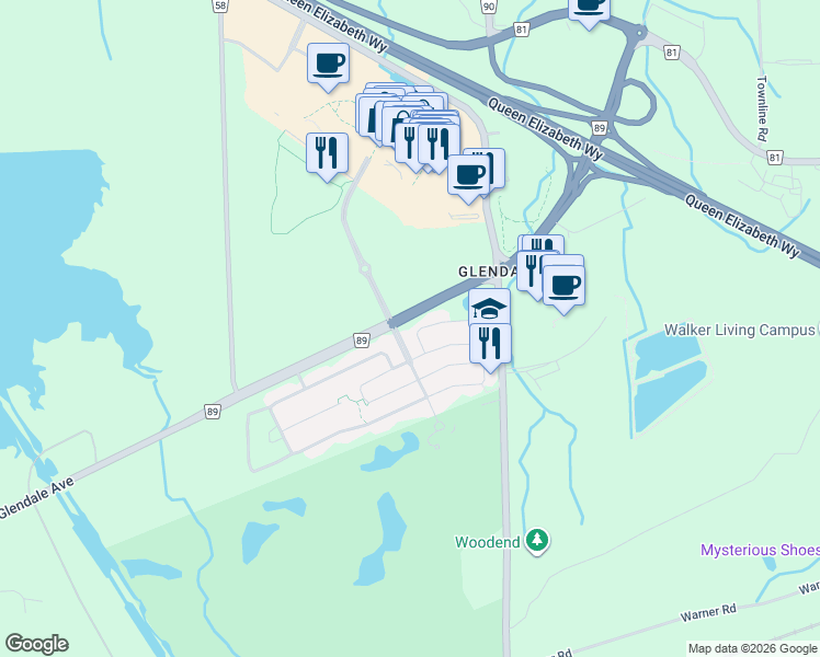 map of restaurants, bars, coffee shops, grocery stores, and more near 26 Cole Crescent in Niagara-on-the-Lake