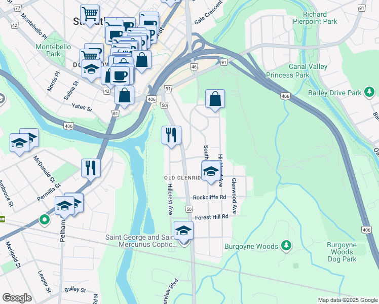 map of restaurants, bars, coffee shops, grocery stores, and more near in St. Catharines