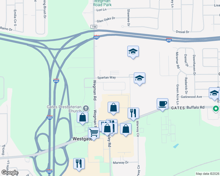 map of restaurants, bars, coffee shops, grocery stores, and more near 77 Juliane Drive in Rochester