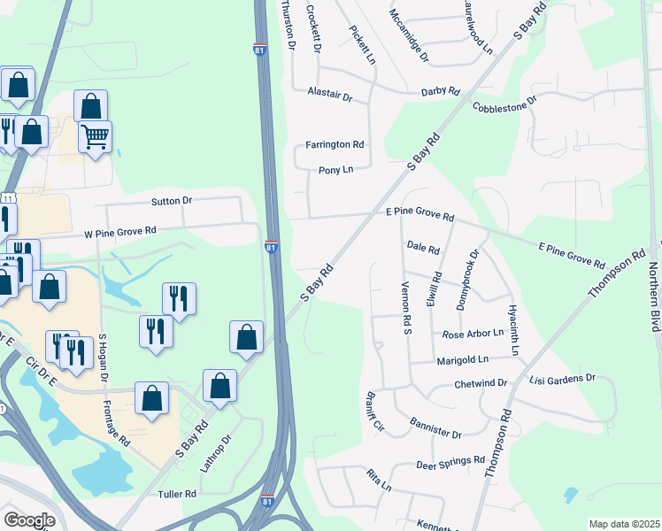 map of restaurants, bars, coffee shops, grocery stores, and more near 5873 South Bay Road in Cicero